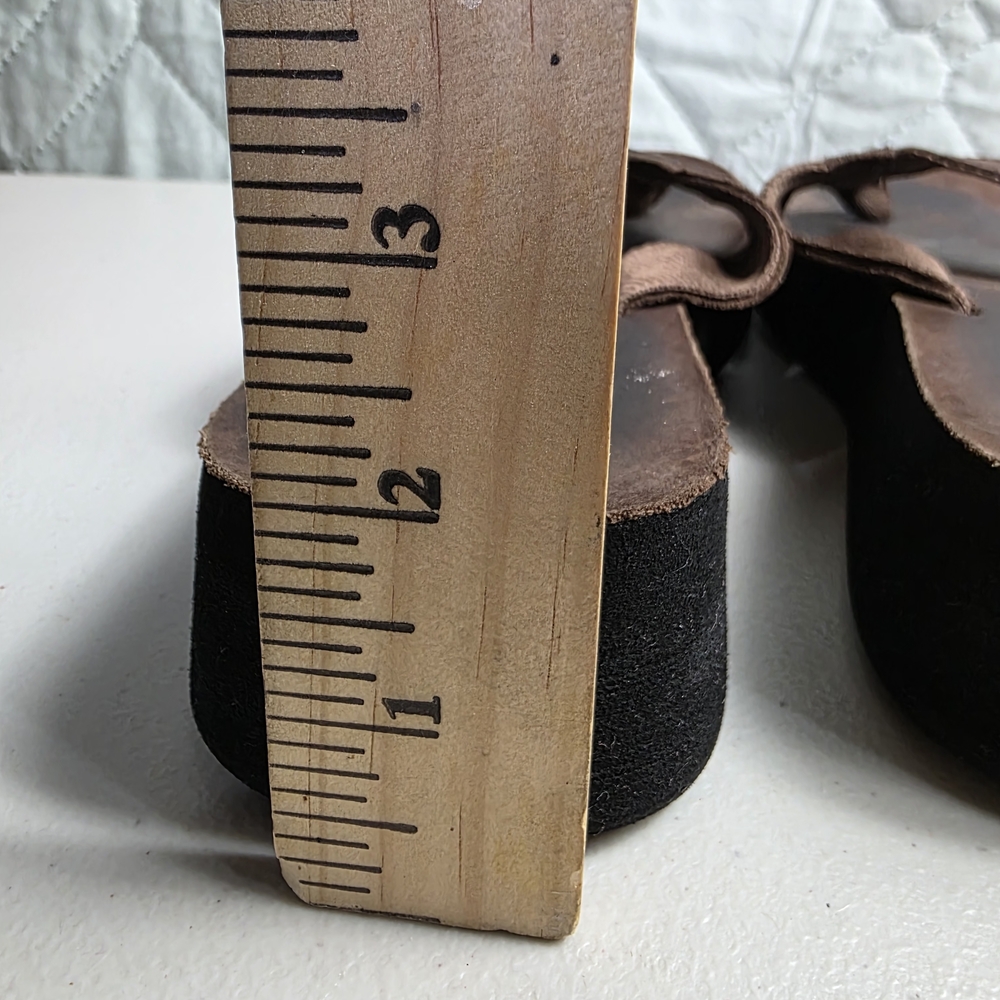 Brown Leather Platform Flip Flop Sandals - Picture 7 of 9